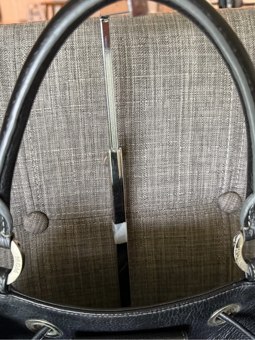 Mcm Black Leather Drawstring Tote Bag -